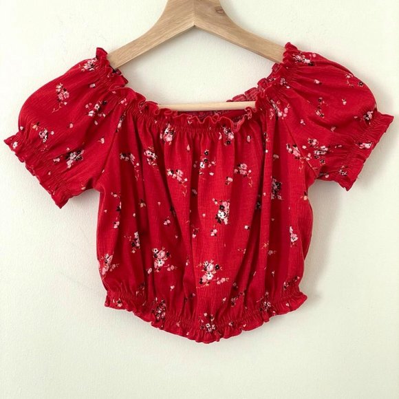 H&M Red Floral Print Crop Top - Picture 1 of 3